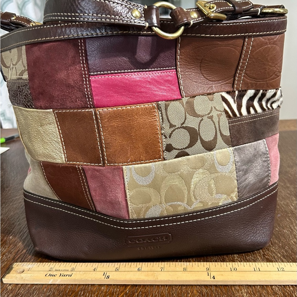 Coach Patchwork Tote Shoulder Bag - Brown, Pink, Cream #10434
